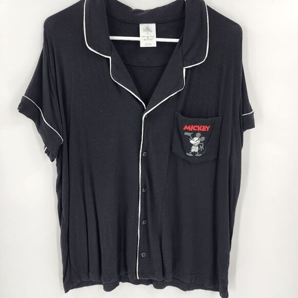 Disney mickey mouse pajama shirt medium black button up - Picture 1 of 3